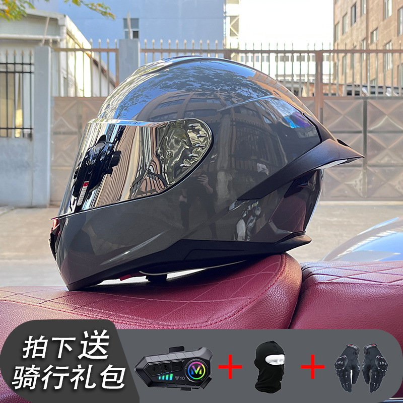 Nueva certificación estándar nacional motocicleta casco completo casco neto Bluetooth hombres y mujeres personalidad de verano cuatro estaciones cola grande pareja corriendo