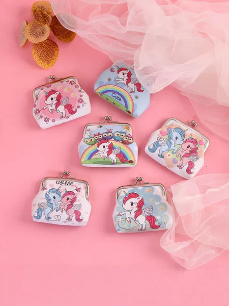 Cross-Border Unicorn Cartoon Coin Purse for Children, Cute Mini Snap Closure Wallet, Pony Coin and Key Storage Pouch