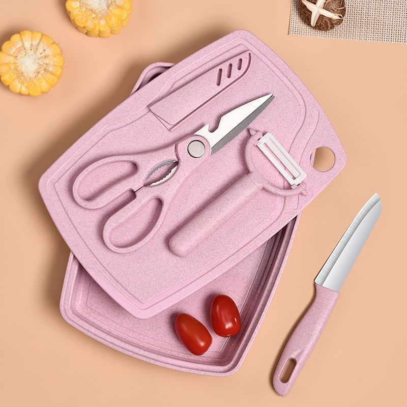 Cuchillo de corte de vegetales para bebés, set de cinco piezas, tablero de escritorio doméstico, cuchillo de frutas para niños, dormitorio, tablero de corte de paja