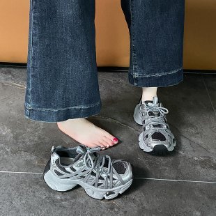 9cm内增高老爹鞋女2025新款夏季绑带网面透气厚底轻便休闲运动鞋|undefined