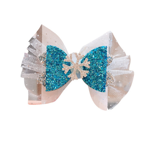 Frozen children's hairpin Korean hair accessories mesh bow cute princess headdress snowflake baby hairpin