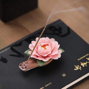 Creative Ceramic Hand-Kneaded Incense Insert Living Room Tea Room Desktop Handmade Porcelain Flower Incense Aromatherapy Ornaments Peony Flower Incense Holder