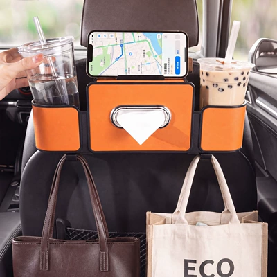 Mobile Phone Holder Hanging Rear Car tissue box/set - seat-four-in-one-storage-box-4th-generation-orange