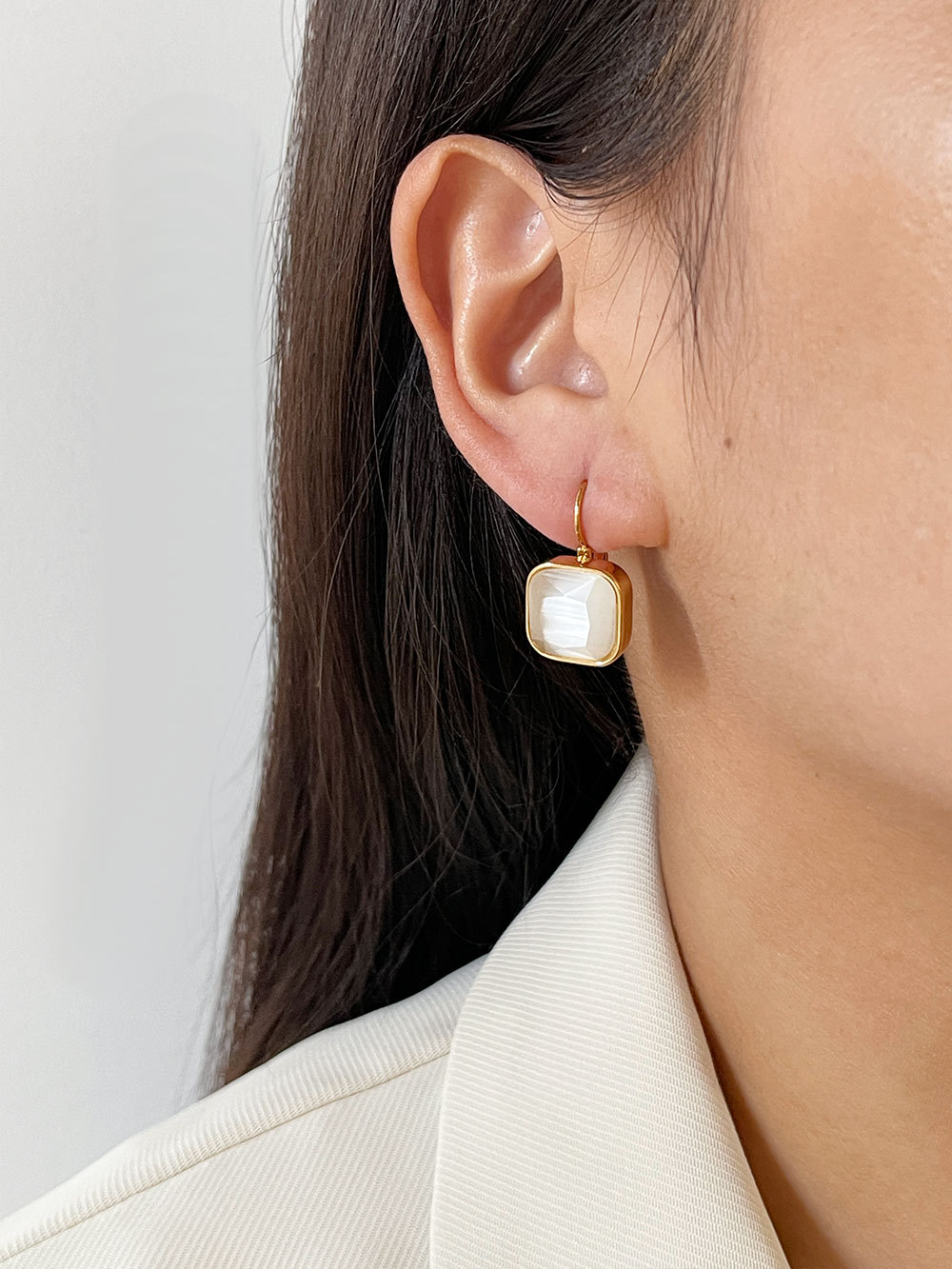 Simple Style Square Stainless Steel opal Plating Drop Earrings 1 Pair