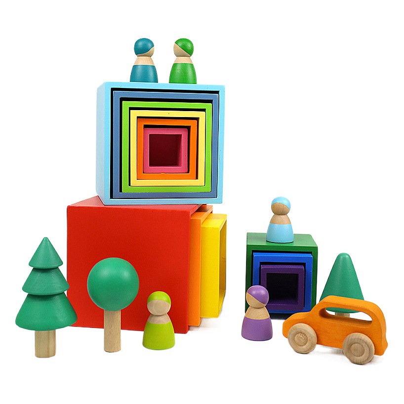 Bloques de construcción de madera grande del arco iris de los niños Jenga rompecabezas creativo Jenga adornos bebé educación temprana Juguetes Divertidos