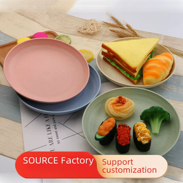 Wheat Straw Dinner Plate Dish Plastic Plate Japanese-style Plate Round Household Fruit Dumpling Plate Tableware suit