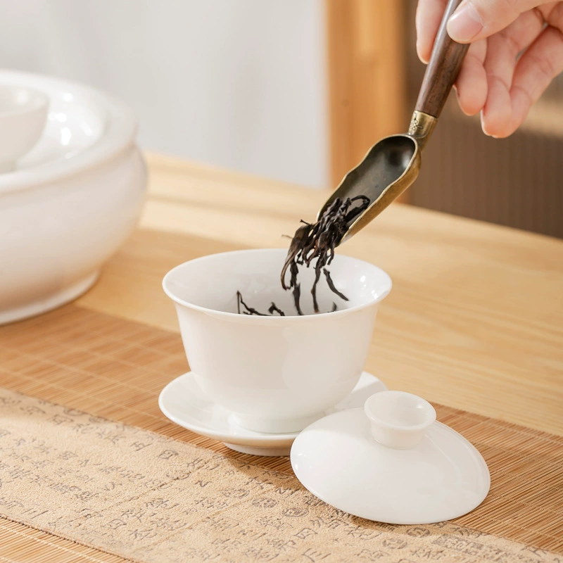 Sheep fat jade white porcelain thin embryo single cover bowl teacup ceramic tea maker Kung Fu tea Sancai cover bowl size and capacity