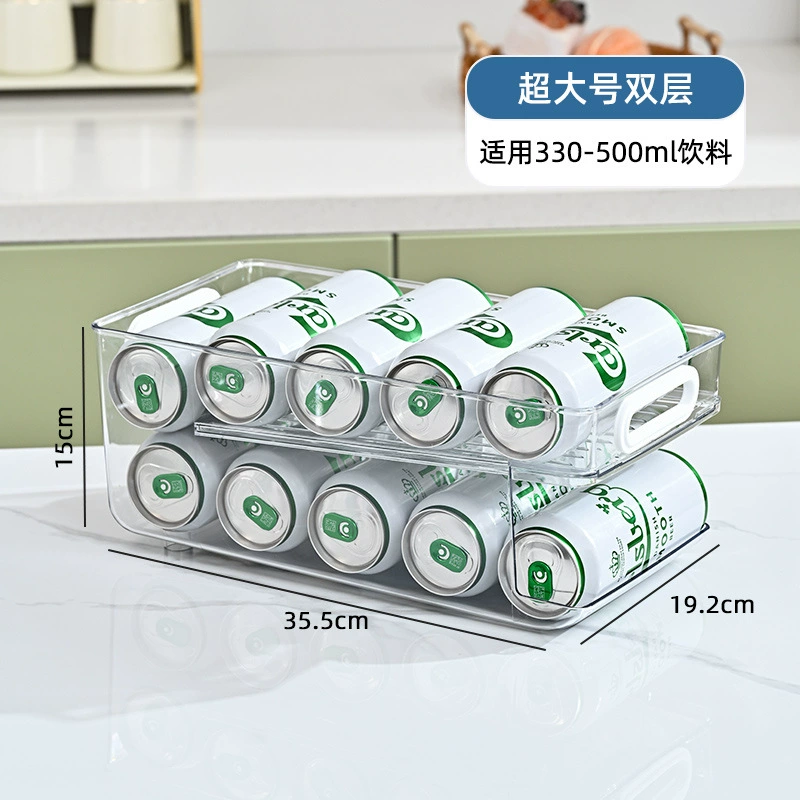 Refrigerator Beverage Storage Rack, Double-Layer Self-Rolling Organizer for Cans (Large)