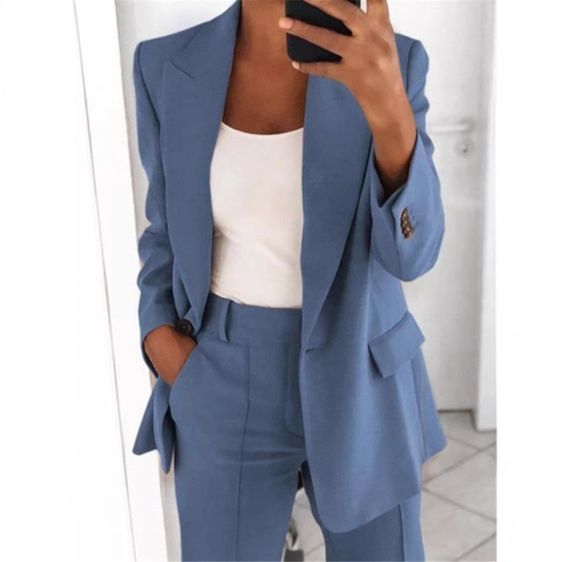 2026 Cross-Border Autumn and Winter New European and American Fashion Lapel Slim-Fit Cardigan Elegant Blazer Women's Suit Set 2026 Cross-Border Autumn and Winter New European and American Fashion Lapel Slim-Fit Cardigan Elegant Blazer Women's Suit Set