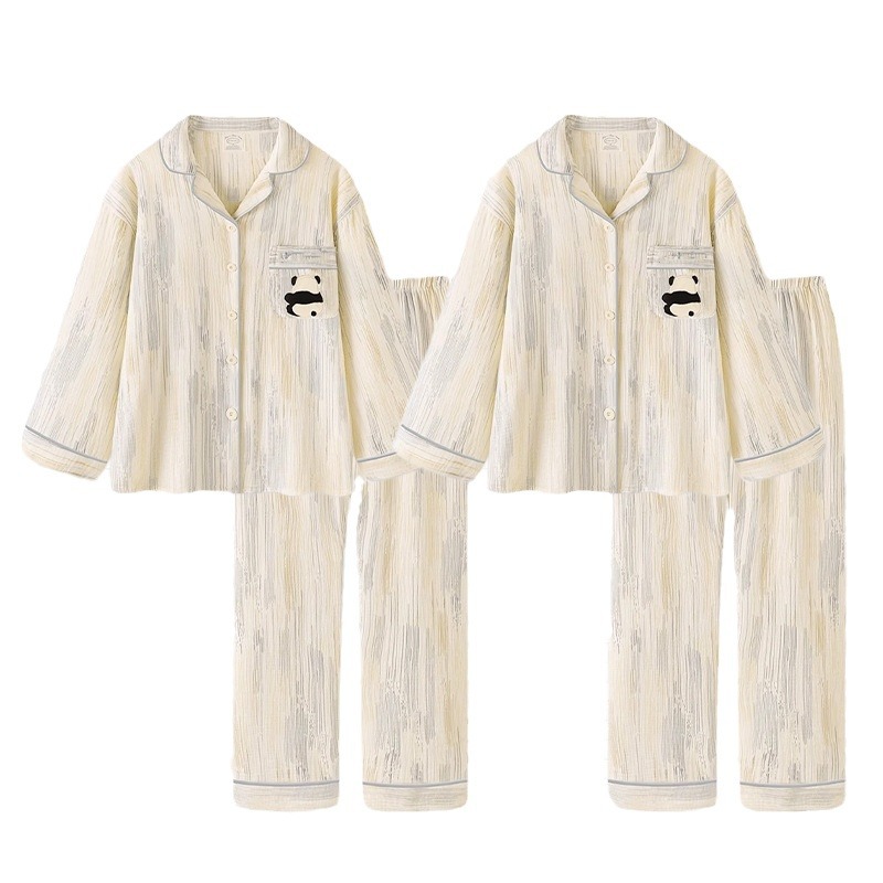 De alta calidad Panda pareja pijamas mujer primavera y otoño 2024 nuevos pantalones de manga larga de algodón puro desgaste del hogar traje de los hombres