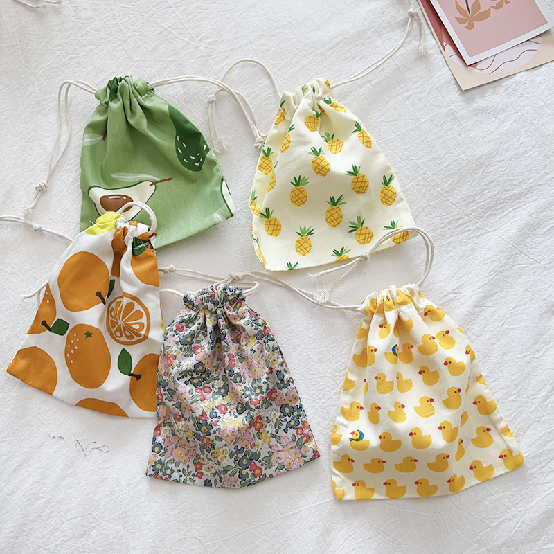 Printed Cotton Drawstring Pocket Small Objects Dust Bag Cute Mini Portable Travel Cosmetic Storage Bag