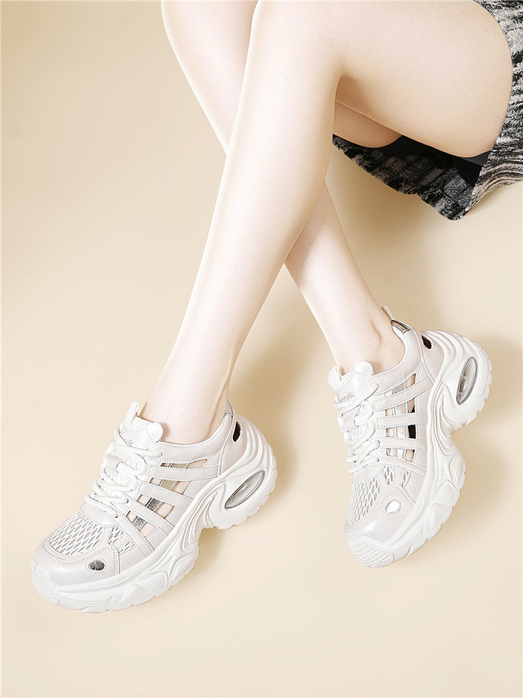 Giày sneaker nữ đế dày lưới thoáng khí phong cách thể thao gót 5 cm — 7234 bột sâm panh cao gót 5cm, 7234 gót trắng cao 5cm