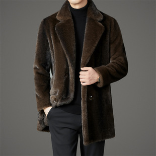 Reversible Shearling Men's Coat 2025 Winter New Style Middle-Aged Suit Collar Mid-Length Fur Warm Jacket