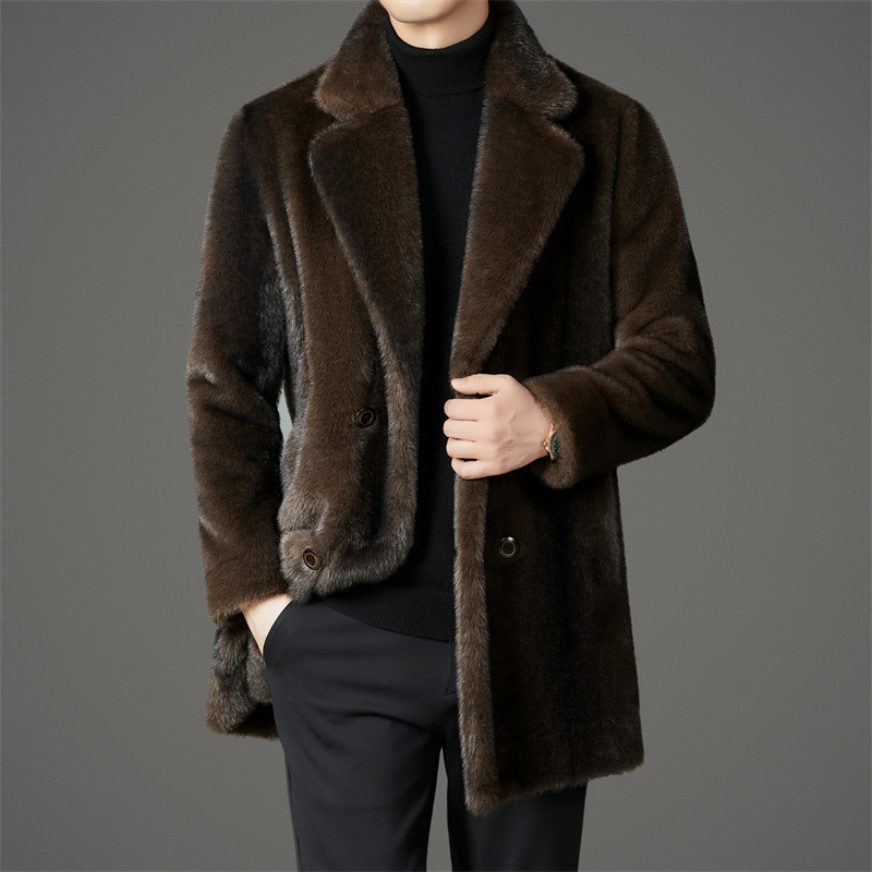 两面穿雪兰貂男士大衣2025冬季新款中年西装领中长款皮草保暖外套