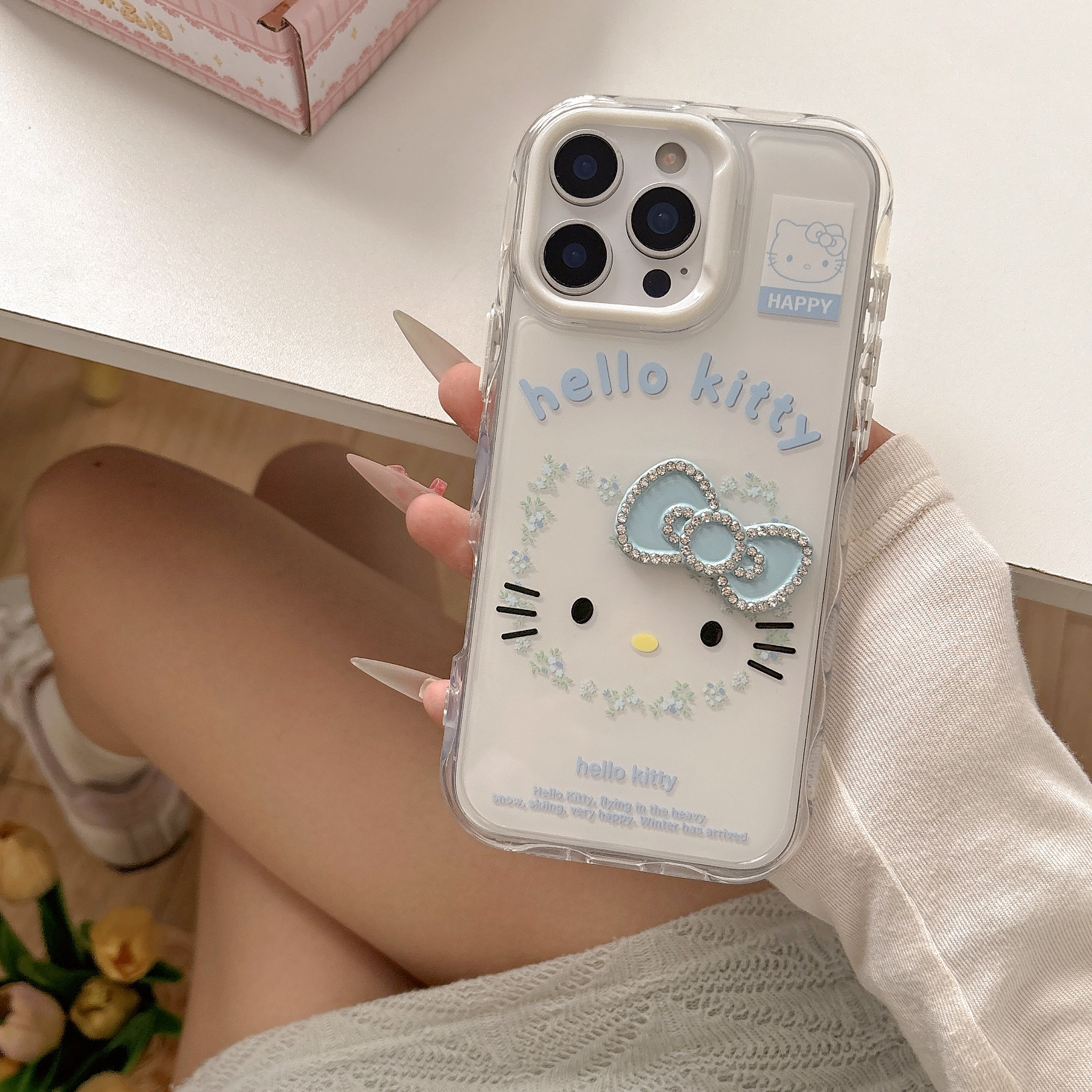 Corazón de niña destellando diamantes bowknot KT emoji para Apple 16ProMax funda para teléfono móvil 15Pro nuevo 14/13 mujer