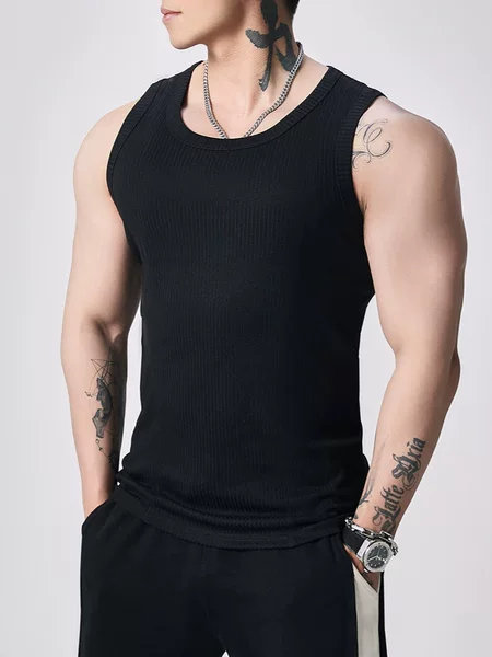 Dropshipping American Style Vest for Men to Wear Outside Threaded Fitness Sports Bottoming Shirt Simple Solid Color Breathable Racer Vest