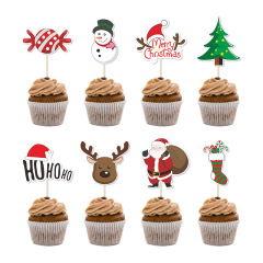 創造的な印刷サンタクロース雪だるま鹿角ケーキイラストクリスマステーマパーティーケーキプラグイン装飾卸売り