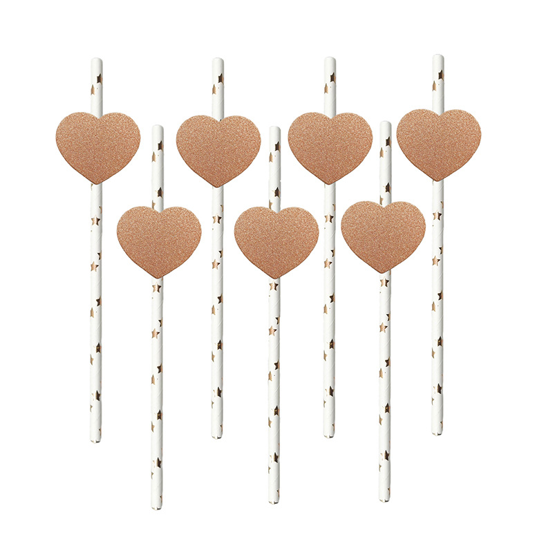 Pajita de papel de fiesta transfronteriza Tarjeta de amor de boda de San Valentín Postre degradable desechable Pajita decorativa de té con leche