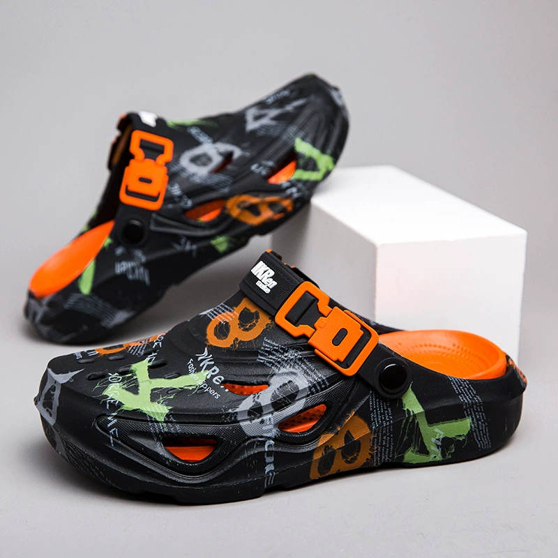 Мужские летние пляжные сабо больших размеров с толстой подошвой, новая модель, двойное ношение, нескользящие, для улицы и дома.