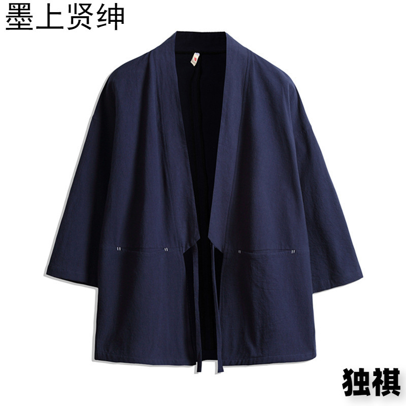 Comercio exterior verano nuevo estilo chino estilo Hanfu estilo japonés chaqueta de kimono para hombre chaqueta de manga de cinco puntos chaqueta de moda