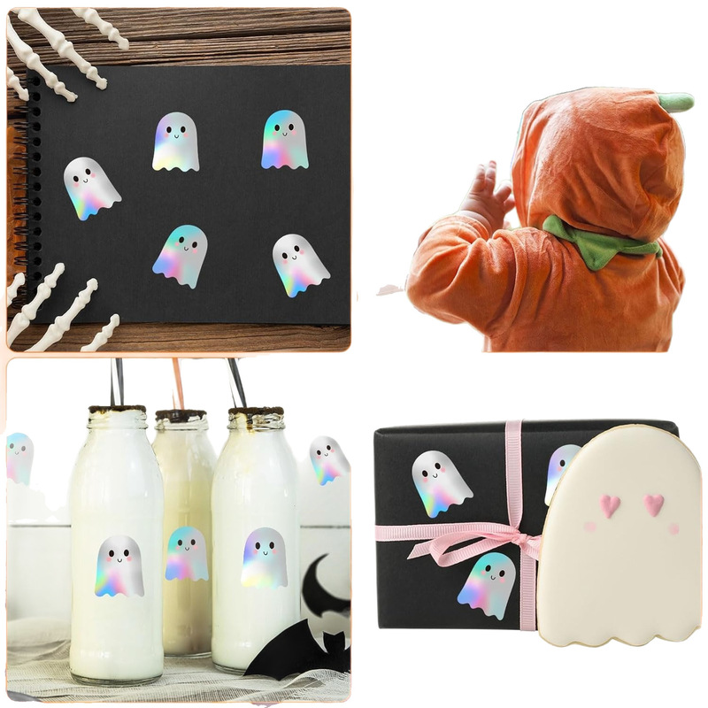 Amazon 外国貿易ハロウィンゴーストステッカーロールレーザーかわいいゴーストホログラフィック防水自己粘着ステッカー装飾ステッカー|undefined