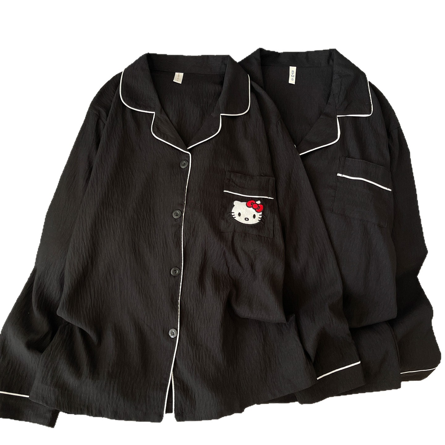 Negro Kitty nube de algodón para parejas pijamas de primavera y otoño mujeres de manga larga se puede usar ropa para el hogar de hombre verano