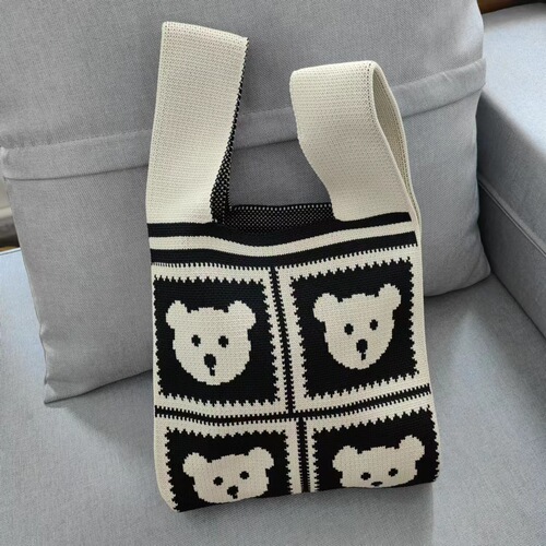 Korean ins bag bear bag knitted bag original niche personality tote bag open trend women's bag