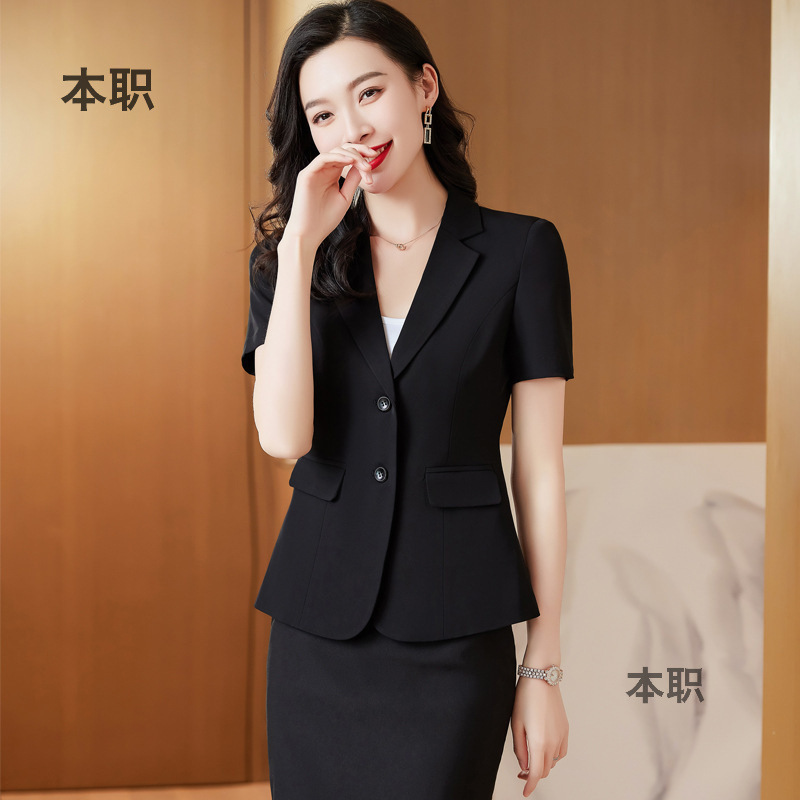 [Summer Thin] Women's Short-sleeved Black Small Suit Jacket Hotel Front Desk Work Clothes Professional Suit suit