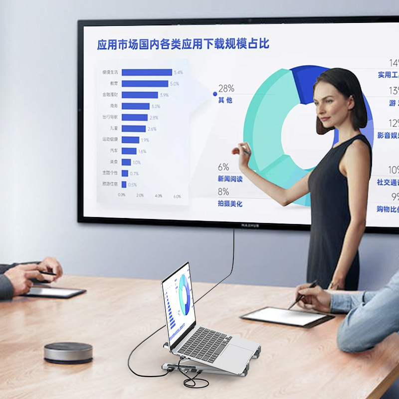 Tipo C portátil soporte de docking 8 puertos plegable de aleación de aluminio portátil computadora tableta soporte de escritorio 4k