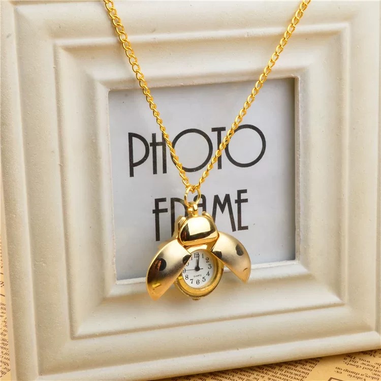 甲壳虫怀表翻盖创意情侣学生项链表七星瓢虫儿童时尚挂表礼品批发