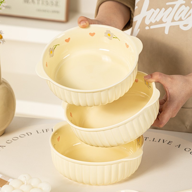 good-looking cream style dessert bowl underglaze binaural soup bowl ceramic steamed egg bowl instant noodle bowl baking bowl salad bowl