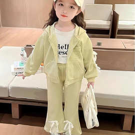 女童秋季喇叭裤套装洋气时髦春秋2025新款蝴蝶结连帽上衣两件套