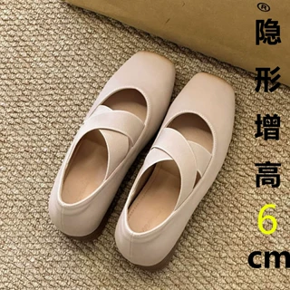 6cm裸粉色小个子内增高方头交叉复古玛丽珍单鞋女2026春夏季新款