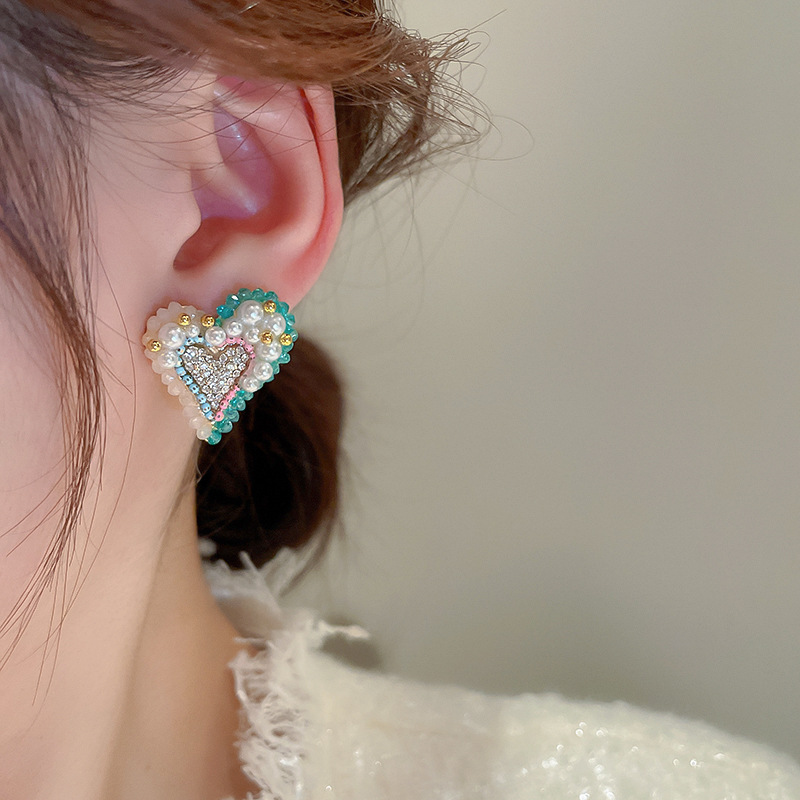 Cute Heart Shape Copper Plating Rhinestones Earrings 1 Pair