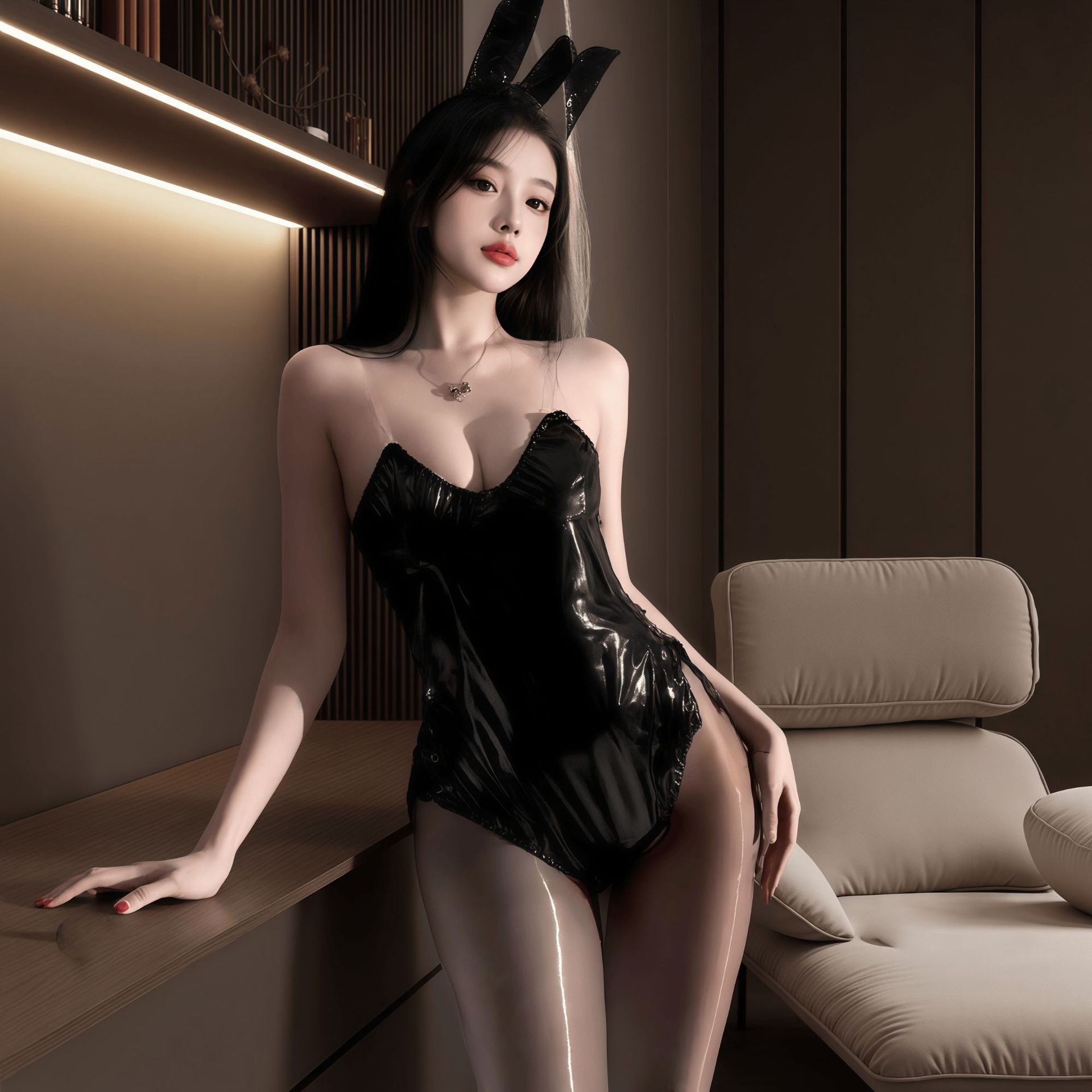 Sexy Lingerie with Open Crotch for Women, Featuring a Rabbit Girl and Passionate Queen Design, Suitable for Secretaries and Flight Attendants