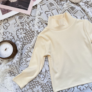 Girls' 2024 Autumn and Winter New Korean Style Base Cheese Yellow Cute Scrub Top Half Collar Solid Color Warm Inner Wear