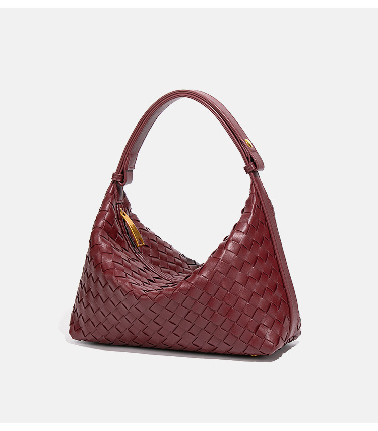 Woven Curved Soft PU Leather Zip Shoulder Bag 20