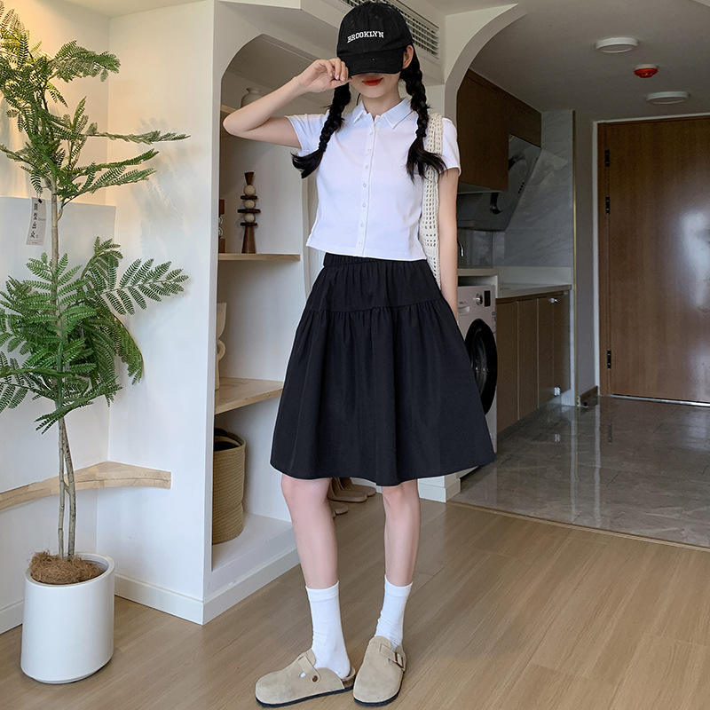 日本製ネイビーブルースカートレディース夏薄手2025新作ハイウエストスリムAラインスカート小柄5点スカート|undefined