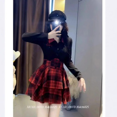 秋天开学纯欲风jk制服套装女春秋收腰蓬蓬短裙显瘦衬衫上衣两件套