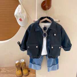 男女童皮夹克春秋新款皮夹克男孩小童宝宝机车服童装加厚加绒