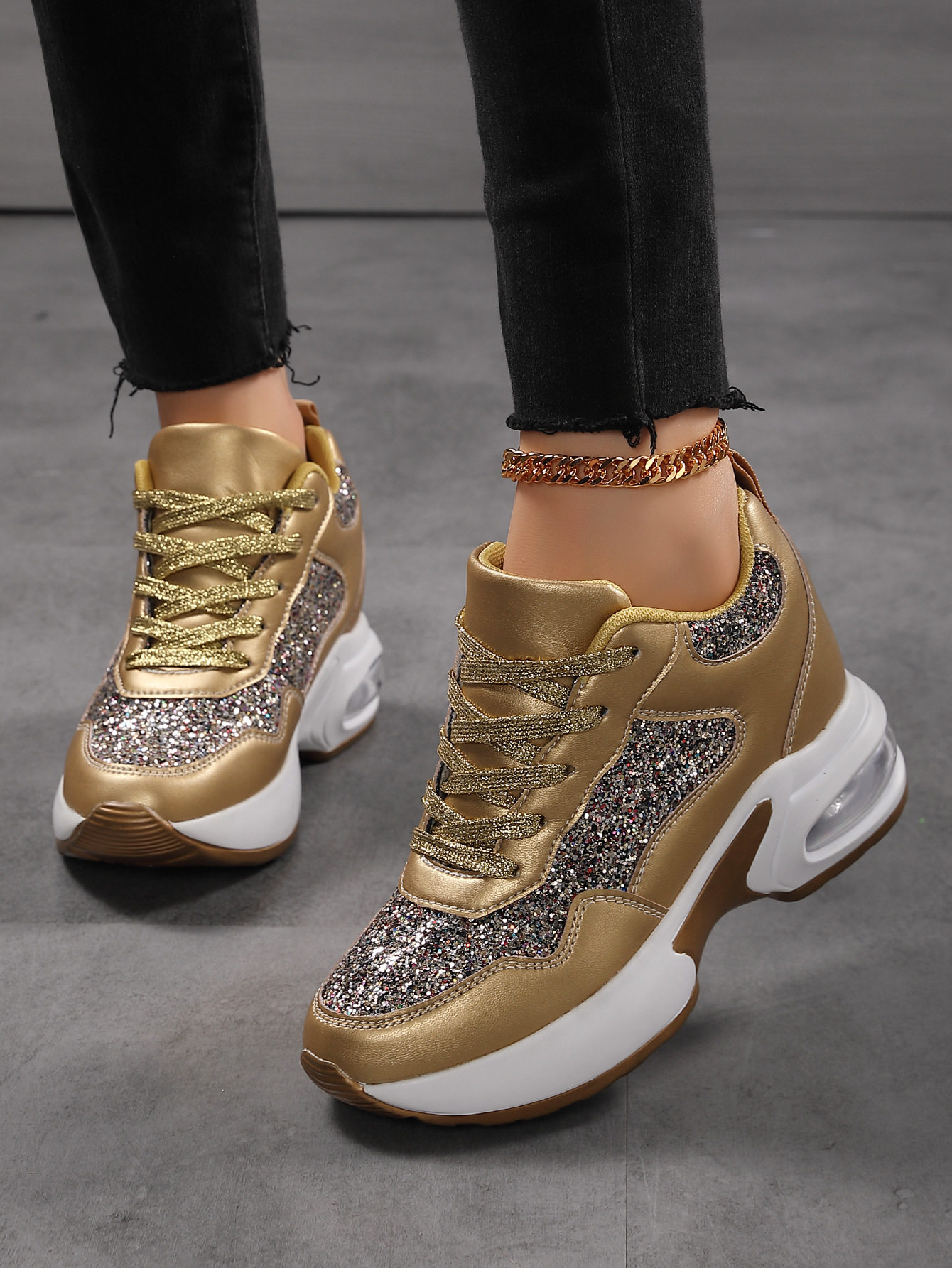 Damen Herbstmode All-in-One-Erhöhung Damenschuhe dicke Sohle Freizeitsportschuhe_voghion.com