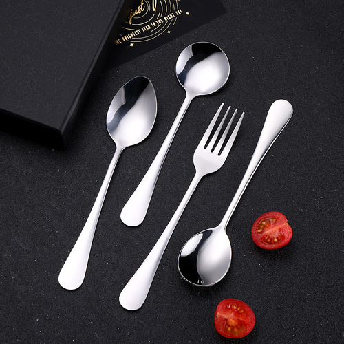 Wholesale light handle fork spoon 1010 round spoon laser logo canteen tableware household spoon stainless steel spoon
