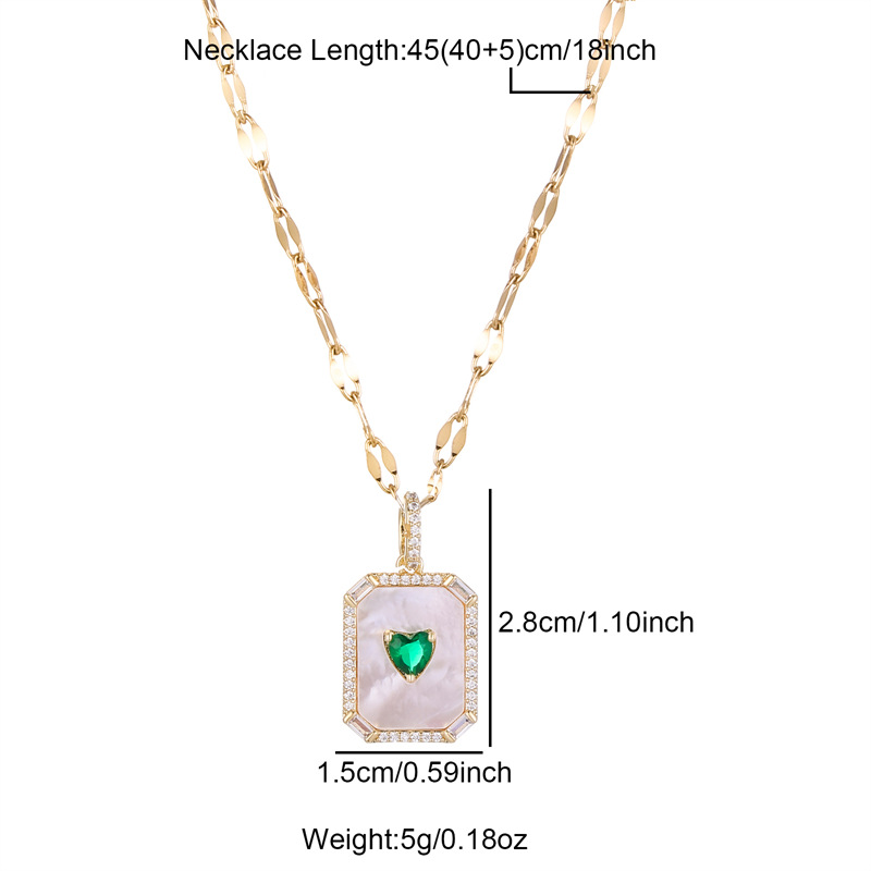 Stainless Steel Titanium Steel Elegant Simple Style Heart Shape Rectangle Plating Inlay Natural Stone Shell Zircon Pendant Necklace display picture 2