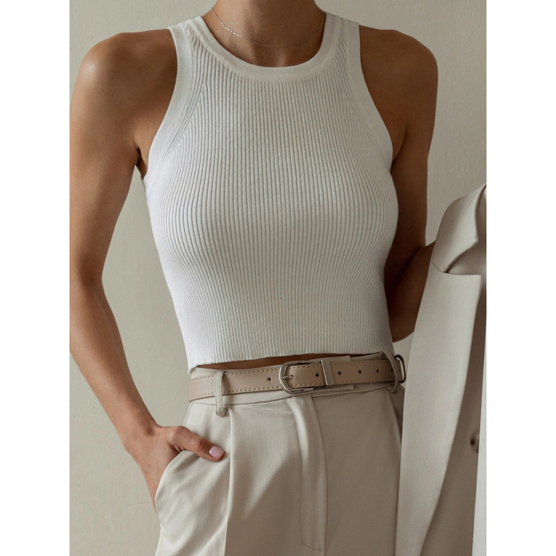 Cross-border Knitted Vest Women's European and American 2025 Summer Solid Color Slim-fit Threaded Inner Top Short Y2K Vest