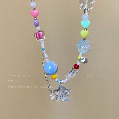 Cute and adorable~ Dopamine-colored beaded necklace for women, sweet-cool lolita style choker, niche internet-famous accessory