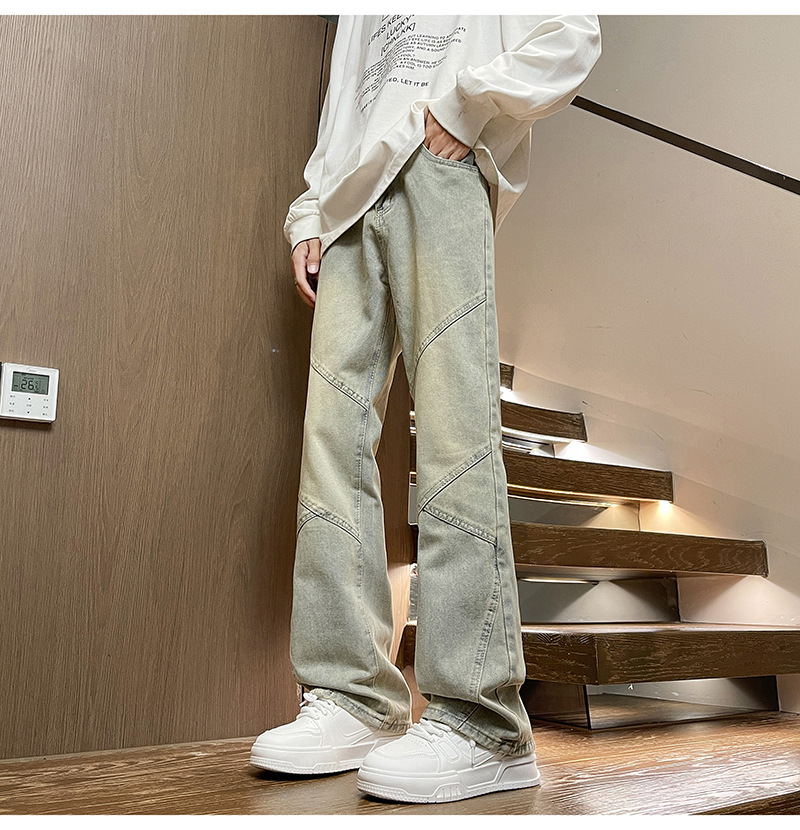 American Style Jeans For Men Spring Autumn Design Sense Patchwork Tall And Slim Narrow Straight Scimitar Flared Pants_mkmklike.com