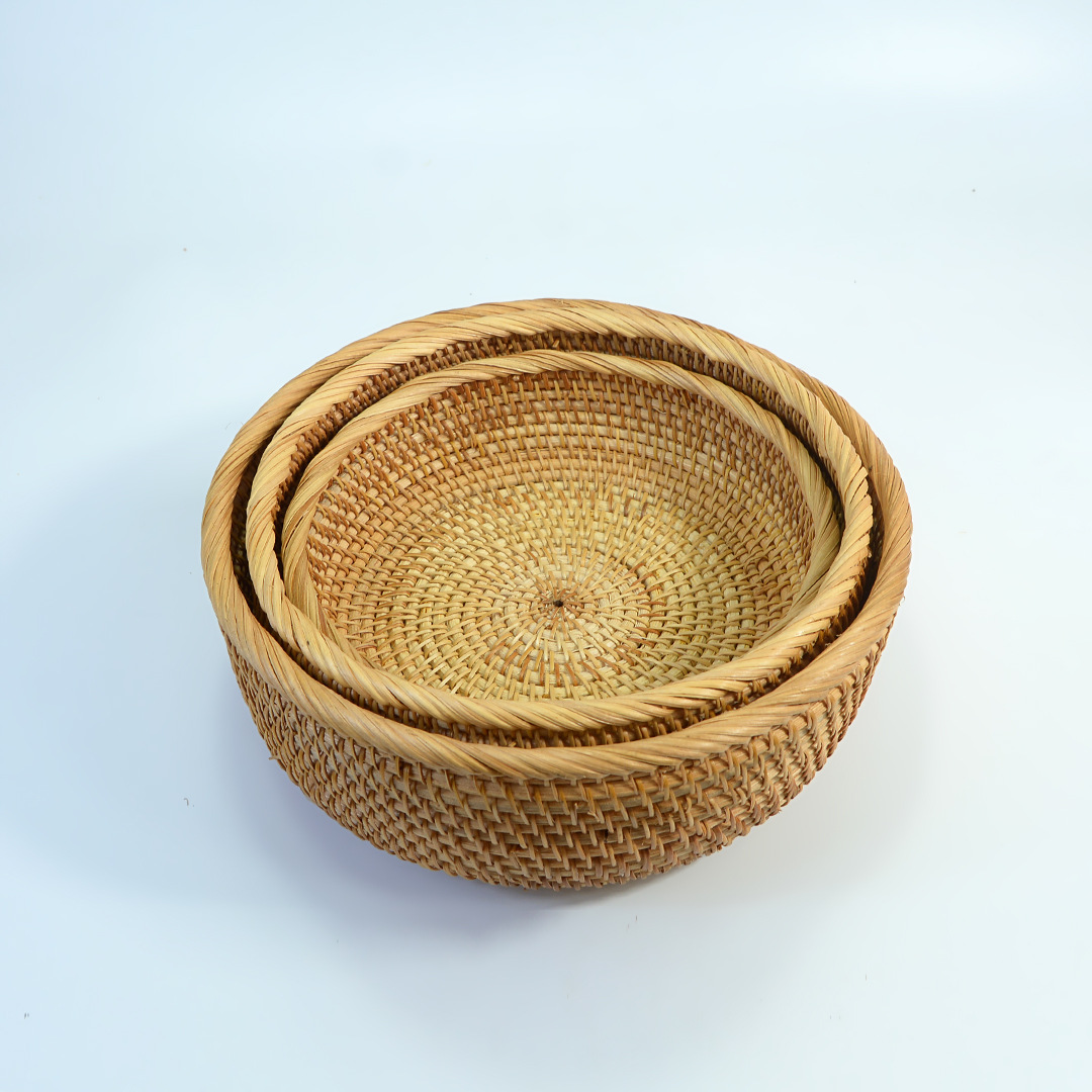 Cesta redonda de mimbre para frutas, cesta de almacenamiento tejida, cesta de almacenamiento para sala de estar, plato de frutas, cesta tejida para el hogar, cesta para bollos al vapor