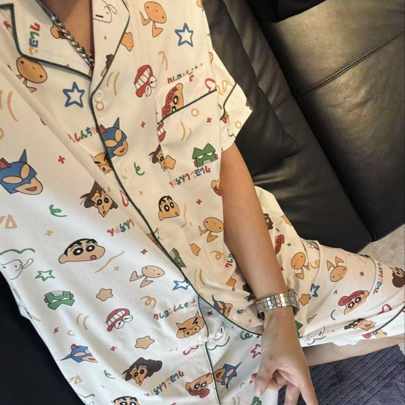 Summer Cartoon Crayon Shin-Chan Cardigan Short-Sleeved Shorts Lightweight and Breathable Couple Pajamas Set Jj-96083