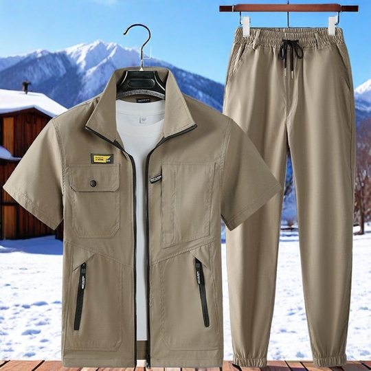 Summer Short-Sleeved Thin Elastic Quick-Drying Suit Wear-Resistant Work Clothes Casual Work Clothes Light and Breathable Outdoor Labor Protection Clothing