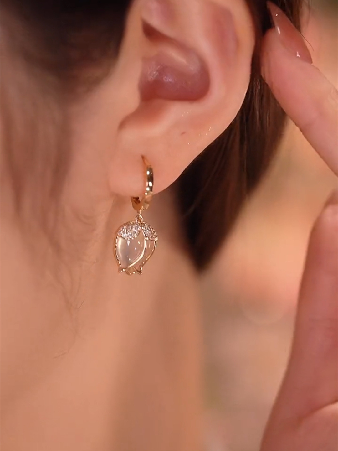 Flower Pattern Women's Gender 1 Pair Sweet Flower Inlay Alloy Cat's Eye Stone Drop Earrings
